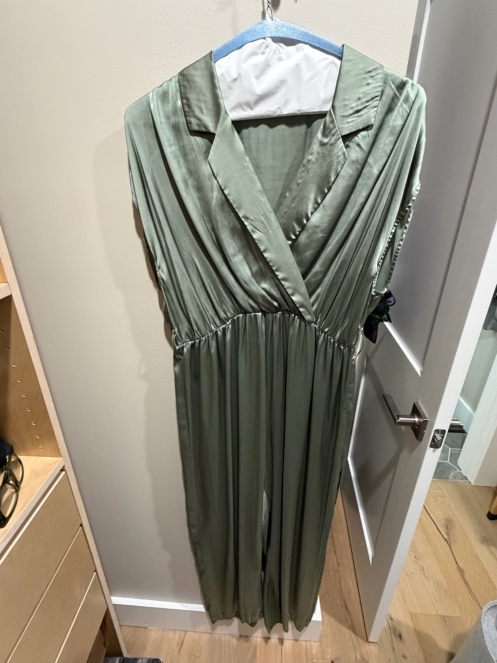 Zara Sage Satin Surplice Jumpsuit